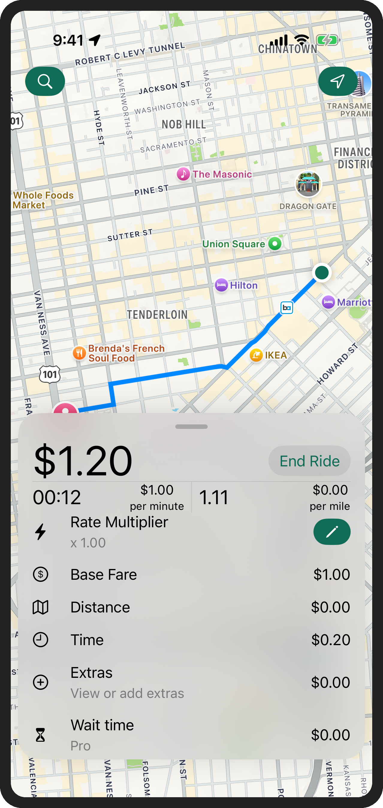 Professionele taxameter-app voor chauffeurs